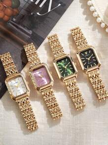 1 pièce Montre Quartz Carrée Pour Femme, Bracelet En Acier Inoxydable À La Mode, Design Minimaliste Et Polyvalent
