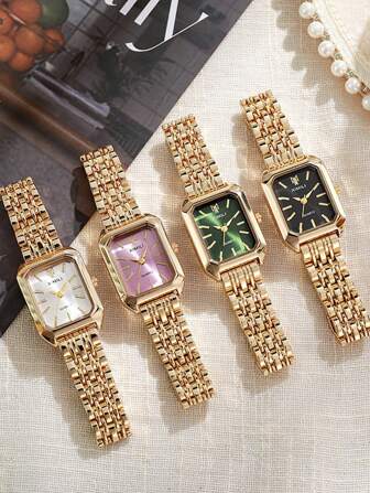 1 Stück Damen Quadratische Quarz Uhr, modisches Edelstahlarmband, minimalistisches und vielseitiges Design