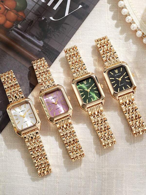 1 Stück Damen Quadratische Quarz Uhr, modisches Edelstahlarmband, minimalistisches und vielseitiges Design