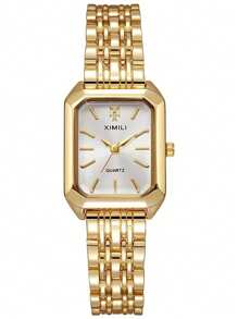 1 pièce Montre Quartz Carrée Pour Femme, Bracelet En Acier Inoxydable À La Mode, Design Minimaliste Et Polyvalent