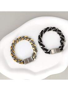 1pc Men's Thick Chain Two-Tone Bracelet, Fashionable Daily Wear Gift