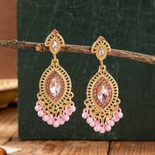1 par de brincos estilo vintage com strass e pérolas, acessórios festivos para mulheres