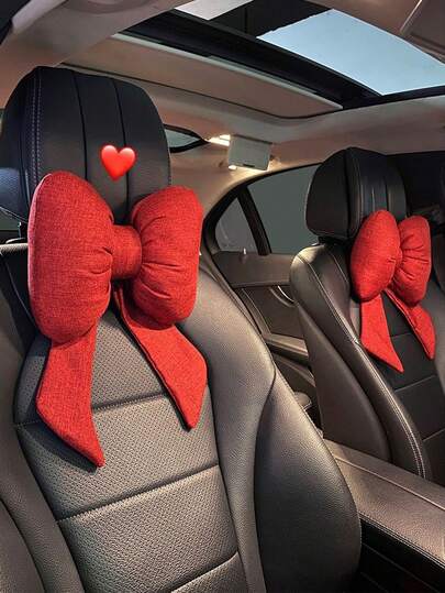 1 件装汽车丝带头枕颈部保护头枕汽车座椅棉麻蝴蝶结头枕柔软舒适