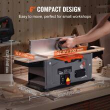 KFFKFF Spiral Benchtop Jointer, 6 In, 1.5HP 10000 RPM Bench Top Wood Jointer, With 14-Blade Spiral Cutterhead 0-1/8'' Adjustable Depth 6.1x27.6'' Table, Portable Woodworking Jointer For All Wood Types