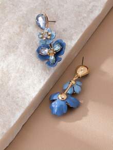 1 Pair Elegant Blue Flower Dangle Earrings, Bohemian Style, Suitable For Women's Daily Wear, Gift - Earrings - View 6