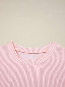 Acelitt T-shirt rosa girocollo color block, in maglia a cordoncino con tasche