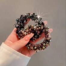3pcs Fashionable Hair Accessories Set: Elegant Pearls & Crystals Hair Scrunchies, Multi-Functional Hair Styling Decorations, Simple Rhinestone Ponytail Holders