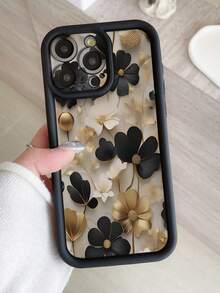 1 件黑色和金色花朵图案加厚保护壳带相机孔设计，兼容 11 Pro Max/12 Pro Max/13 Pro Max/14 Pro Max/15 Pro Max/16 Plus/16 Pro Max、16E、Galaxy A55/A15/S24 Ultra/S25 Ultra、Redmi、OPPO/Realme、VIVO、Infinix、Honor、MOTO、OnePlus 防水防震防摔防刮