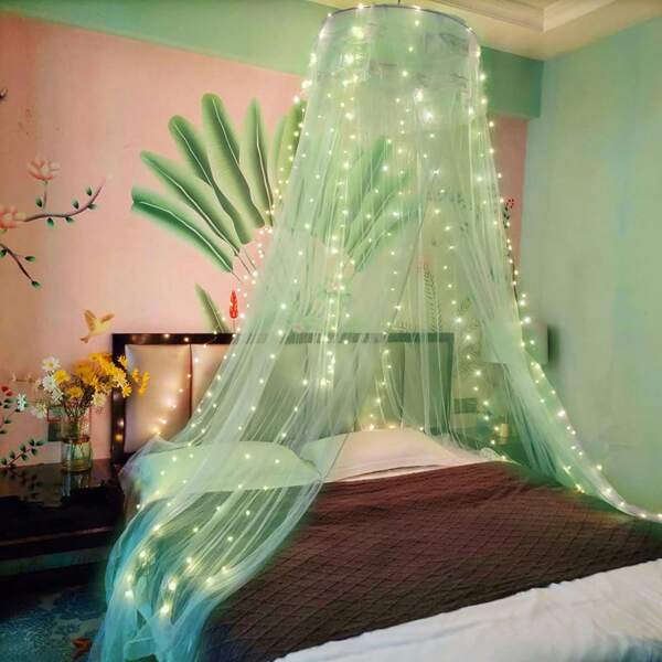 Eimilaly Bed Canopy Mosquito Net, Bed Canopy For Girls Room Decor - Insect Protection Hanging Canopy For Adults, Babies, Outdoor Camping, Pink/No Opening