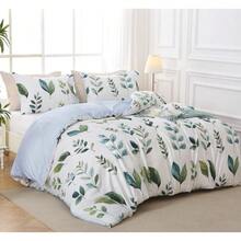 Duvet Cover King Size, Reversible Floral Lavender Duvet Cover Set With Zipper Closure, 3 Pieces Botanical Patterns Soft Microfiber Bedding Set (90"X104", 2 Pillow Cases 20"*36") - 05 - 灰綠色葉子(無被子) - 查看 3
