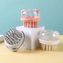 1pc New Double-Press Liquid Dispense Hair Washing Brush, Home Scalp Massage Brush With Long Teeth, Transparent Visible Cleaning Comb, Random Color