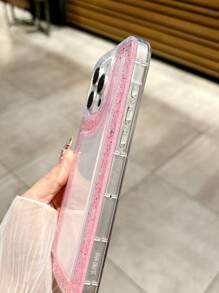 Funda de teléfono de lujo compatible con iPhone 16, 15, 14, 13, 12, 11 Pro Max, 16Plus con borde de lentejuelas brillantes, diseño 3D de pan, resistente a golpes y transparente de silicona suave