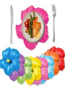 12 Stücke zufällige Farbe Hawaiianische Hibiskus Papier Tischsets - Rechteckige tropische Party Tischsets, geeignet für Feste, Treffen und Heimdekoration, zufällige Farbe florale Papier Tischsets, Hibiskus Blume Tischsets, Einweg-Blumen-Tischsets für hawaiianische Party, Hochzeit, Geburtstag, verschiedene Feste, Heim-Bankett-Dekorationen, Geschenke für Lehrer