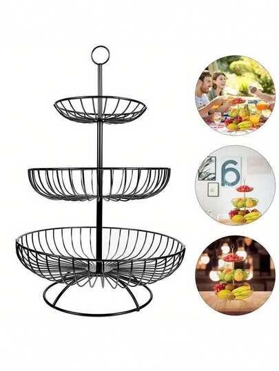 1pc Fruit Basket With 3 Shelves, Large Metal Wave Fruit Basket, Storage Basket For Fruits And Vegetables, Kitchen - Durable Fruit Holder For Onions Snacks And Vegetables, Kitchen Storage Utensils, Room Decoration, Suitable For Kitchen, Restaurant, Party, Camping, Gathering, Gift For Friends, Family Gift
