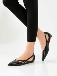 Reitoye New Arrival Y2K Comfortable Black Sandals For Women Summer Pointed Toe Patent PU Ballerina Flats Shoes,  Hollow-Out Flat Heels Summer Shoes,  Mother's Day Gifts, Soft Leather, Soft Soles - 黑色-鏤空 - 查看 8