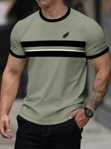 Vintage Contrast Color Printed Short Sleeve T-Shirt For Men - Multicolor - View 4