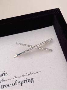 1 对银色水晶 X 形发夹，简约侧发夹，女士发型配饰 - 彩色 - 查看 6