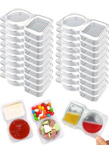 1/5/10/20/40 包便携式双隔层调味品容器带盖 - 可重复使用的塑料酱汁和蘸酱托盘，透明防漏可堆叠设计，双层（2 盎司方形和 3 盎司圆形），轻巧的设计使其非常适合野餐、露营和工作餐，适用于厨房、酱汁、烧烤、露营、工艺品、外卖、餐厅、旅行和多用途存储，厨房和餐厅使用蘸酱杯