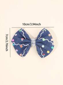 2pcs Denim Hair Bows For Girls Solid Color Denim Bow Alligator Clips With Fruit Accessories Cute Apple Strawberry Watermelon Decor Bow Hair Clips Vacation Gifts Bow Barrettes Kids Hair Accessories
