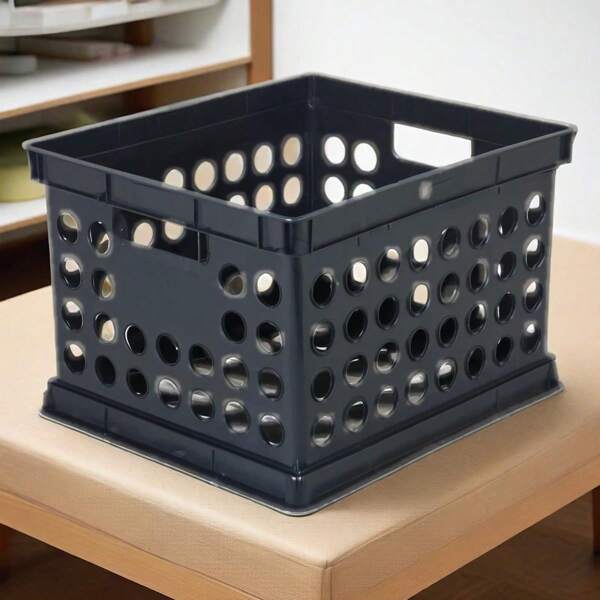 Storage Crate Black -  Plastic Stackable Utility Bin, Portable With Built-In Handles, 30.6L Capacity