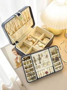 1 pezzo Lussuosa scatola portagioie in finta pelle a doppio strato con serratura, organizer per bracciali, baule di immagazzinaggio, scatola organizer, scatola portagioie da donna - spaziosa per anelli, orecchini, collane, bracciali e orologi - scatola regalo perfetta per San Valentino, esposizione di gioielli, scatola portagioie, immagazzinaggio, Festa della Mamma, regalo per matrimonio per donne, organizzatore di immagazzinaggio, elementi essenziali da viaggio, articoli per il ritorno a scuola, immagazzinaggio per dormitorio