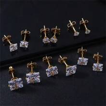 1 Pair 316 Stainless Steel Hypoallergenic Square Cubic Zirconia Stud Earrings, 18K Gold Plated Titanium Steel Zirconia Cartilage Clip Ear Cuffs, Minimalist Luxurious Rhinestone Earring Clips, Unisex Titanium Steel Sparkling Earrings, Perfect Holiday Gift