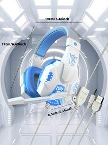 高级耳机，带 LED 背光 - 兼容笔记本电脑、平板电脑、游戏机、iOS 和安卓设备！ - 白藍色 - 查看 3