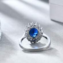 1pc Luxury Design Sapphire Zirconia Inlaid Ring, Elegant Sapphire Wedding Band Suitable For Daily Wear
