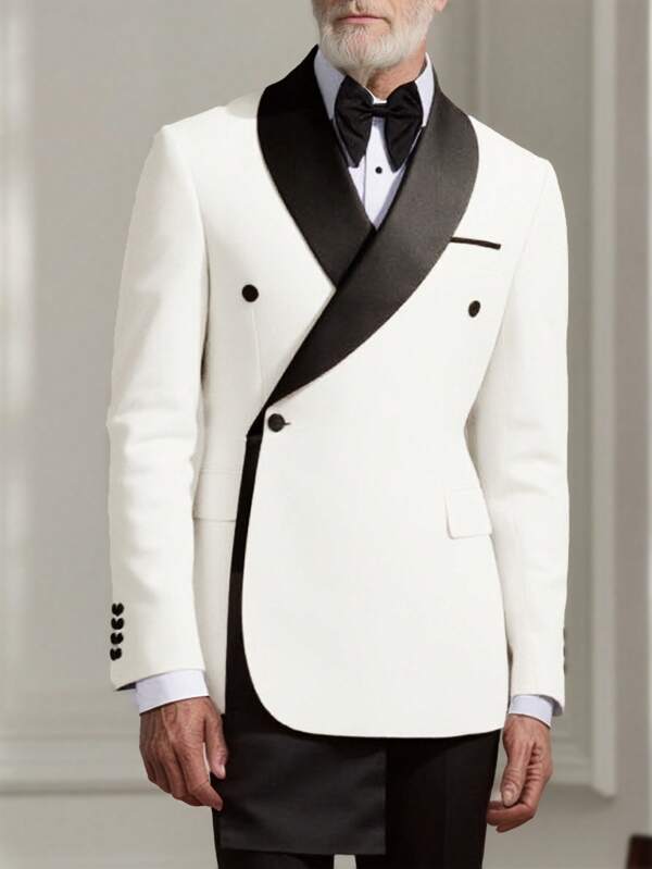1 Pc Black And White Dinner Tuxedo Jacket For Men Plus Size Big And Tall Single Breasted One Button Closure  Color Block Stylish Blazer And Unique Design Size L-5XL