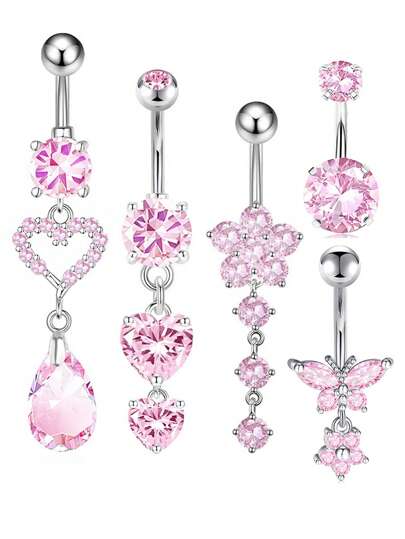 3 piezas Anillos de ombligo con colgantes de gota de agua, mariposa y flor para mujeres