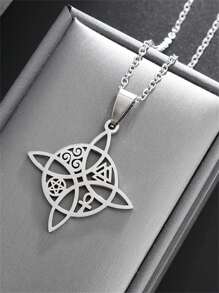 1 Stück modischer Charm Hexen-Knoten Halsketten-Anhänger, Edelstahl Pentagramm Amulett Schmuck, Glücksbringend als Geschenk für Männer & Frauen