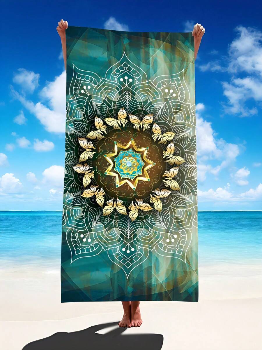 1 件曼陀罗花沙滩巾，超柔软纤维超大沙滩毯，超强吸水浴巾，适合旅行、泳池、潜水、冲浪、瑜伽、露营，多种尺寸，沙滩配件沙滩必需品 - 彩色 - 查看 1