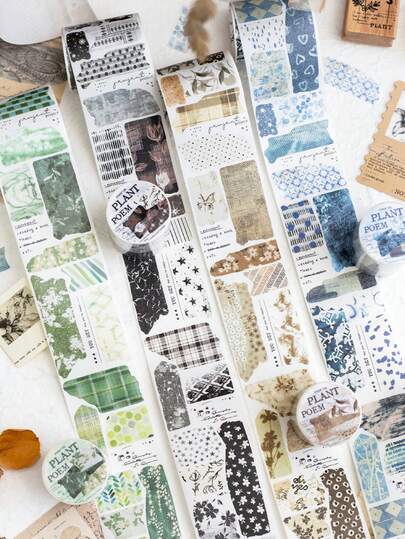 1 rollo de 2m de cinta washi decorativa de estilo vintage con corte troquelado, pegatinas creativas y estéticas, materiales DIY para manualidades y scrapbooking, regalos para vacaciones, álbumes de pegatinas personalizados, suministros de papelería escolar, artículos para volver a la escuela