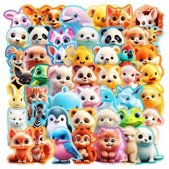 50/100Pcs Cute Animal Sticker Pack, Cartoon Pets Kawaii Classroom Stickers For Teens Adults, Funny Waterproof Vinyl Stickers For Scrapbook Water Bottle Computer Refrigerator Luggage Phone