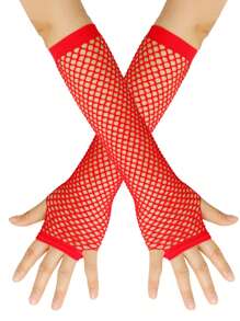 1 Pair Women Long Fingerless Fishnet Gloves, 80s Party/Halloween Party Decor