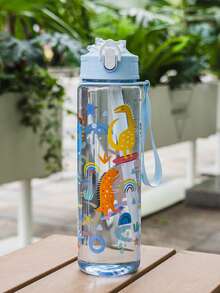 1pc, 700ml/23OZ Ocean Animal Series Plastic Water Bottle With Cap, Straw And Carrying Strap, Portable, Multiple Styles Available, Suitable For Outdoor Sports, Cycling, Travel, Camping, Gifts And Festivals - Multicolor - View 13