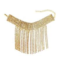 Tornozeleira feminina com strass da moda, corrente de tornozelo com borla brilhante, acessório para salto alto