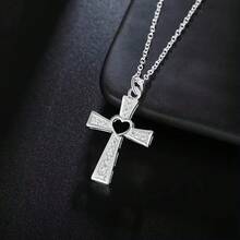 Charms 经典 925 纯银镀水晶十字架吊坠项链 女士高品质婚礼派对珠宝节日礼物 - 銀色 - 查看 3