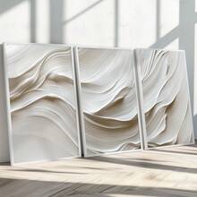 1/3 件墙壁艺术海报/现代风格，米色墙壁艺术套装中性墙壁艺术抽象白色波浪极简主义奶油色墙壁艺术适用于客厅卧室装饰可打印艺术无框/带框 - 彩色 - 查看 2