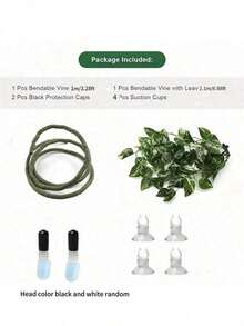 Reptile Jungle Climber Set - Flexible Rattan Vines And Leaves With Suction Cups For Habitat Decor - All-Season Durable Material - Ideal For Chameleon, Lizards, Gecko Climbing