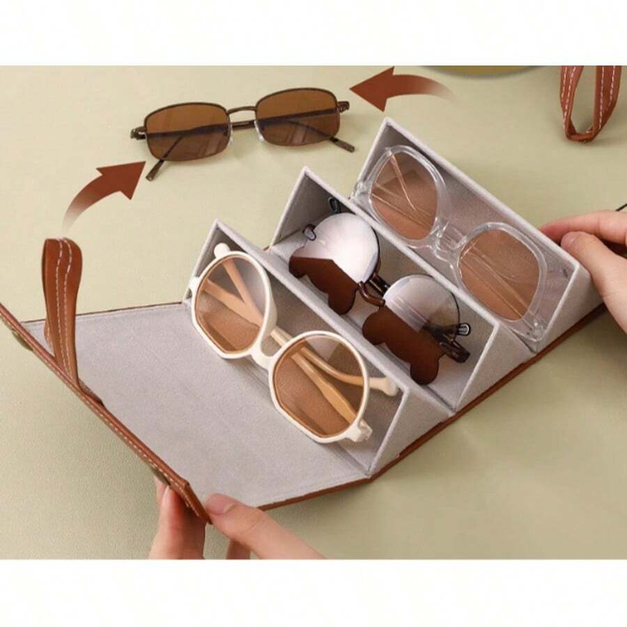 Multifunctional Glasses Case - Large Capacity Leather Glasses Storage Box, High-End Multi-Compartment Sunglasses, Optical Glasses, Eyeglasses Case, Portable Travel Accessory, Wall Mount