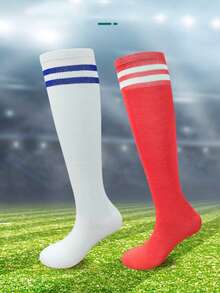 1 Pair Kids Breathable Sports Training Football Socks, Striped Knee High Socks For Girls And Boys, Baseball, Softball, Sports, Children Aged 2-12, Kids School PE And Knee High Sports Socks - Multicolor - View 10