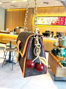 New Stylish Crystal Cherry Pendant Metal Keychain, Suitable For Daily Wear And As A Schoolbag Accessory For Back-To-School Season. It Can Also Serve As A Bag Accessory, And Make A Great Gift For Family, Friends, Classmates, Lovers. It Is Also Suitable As A Birthday Gift, A Gift For Teachers, And A Souvenir. - Black - View 7