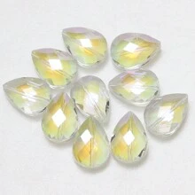 10pcs 14mm Bird Nest/ 13*18mm Grid Water Drop Hole Cut Glass Beads, DIY Craft Accessories For Jewelry Making, Cell Phone Chain, Keychain, Earrings, Necklaces, Shoes & Apparel Decoration