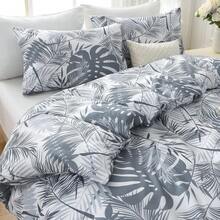 Duvet Cover King Size, Reversible Floral Lavender Duvet Cover Set With Zipper Closure, 3 Pieces Botanical Patterns Soft Microfiber Bedding Set (90"X104", 2 Pillow Cases 20"*36") - 01 - 黑灰色葉子(無被子) - 查看 3