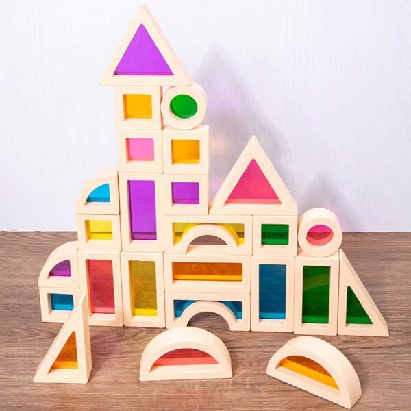 Transparente Holzblöcke Regenbogen sensorisch visuelles acryl Montessori Bildungsspielzeug