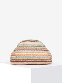 女士复古简约钩针编织托特海滩包，海洋贝壳纹理，安哥拉红铆钉装饰，大容量褶皱云夹手拿包，适合派对、日常搭配 - 彩色 - 查看 5