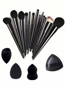 17 Pieces Of Black Professional Makeup Brush Set (With Drawcord Storage Bag), Including 4 Pieces Of Makeup Powder Puff, Makeup Sponge, Rouge Brush, Foundation Make-Up Brush, Eye Shadow Brush, Contour Brush, Eye Makeup Brush, Soft Hair Makeup Brush, Rouge Brush, Professional Makeup Brush Set, Women's Makeup Brush Set,Brush Set,Makeup Brush Kit,Make Up Brush Set,Make Up Set Complete,Makeup Brush Set,Complete Makeup Kit,Brush Kit,Brushes Makeup Set,Makeup Gift Set,Set - Multicolor - View 8