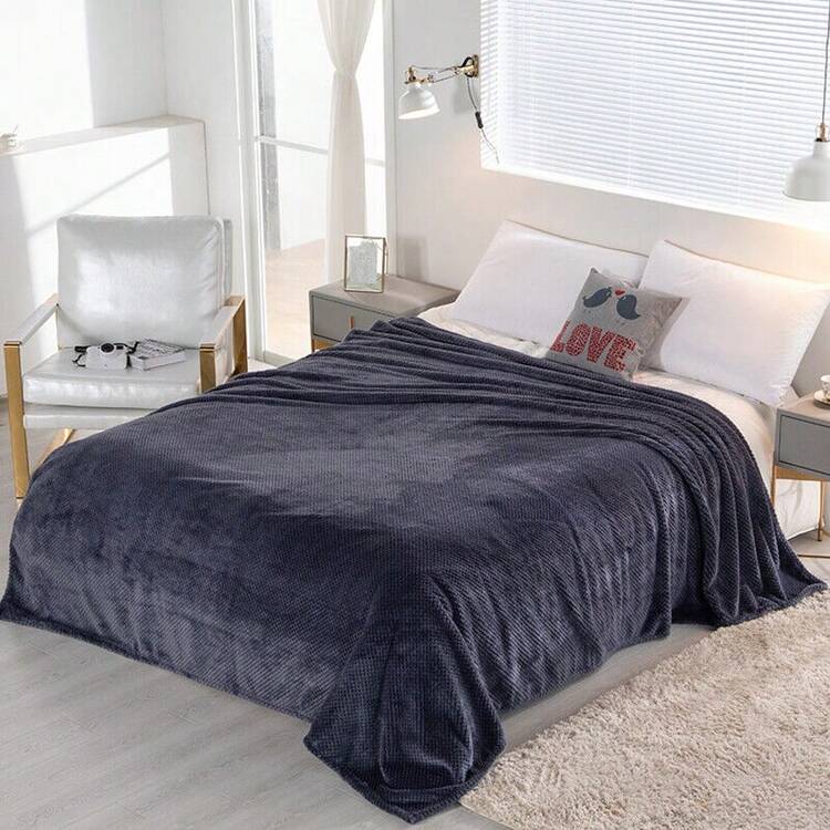 LUXURY POPCORN WAFFLE BLANKET FLEECE TRAVEL THROW SOFA BED WARM COSY EXTRA LARGE - Dark Grey - View 4