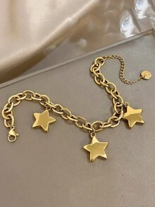 1 件夏季五角星形吊坠可调节手链，适合女士女孩，18K 镀金不锈钢粗链，妈妈礼物，教师礼物，波西米亚风夏季海滩旅行派对必备品，狂欢/舞会/派对/日常配饰，金黄色珠宝，返校礼物，生日礼物 - 彩色 - 查看 6